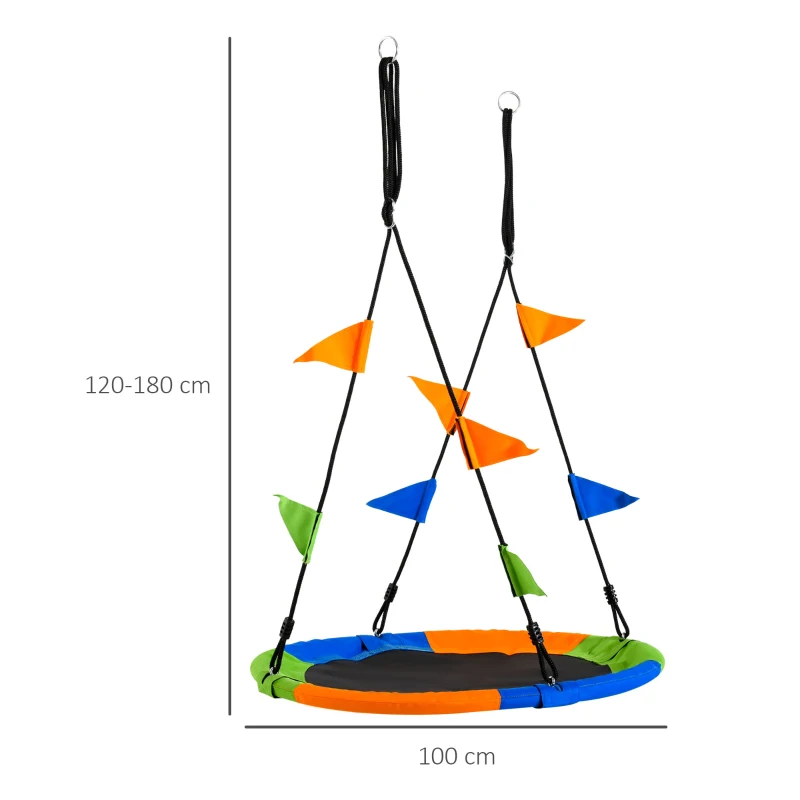 100 Cm Bo Gungplatta Gunga Barngunga Trädgårdsgunga Upp Till 80 Kg Utomhuslastkapacitet För 3+ år Metall Polyester Blå+grön+orange 3