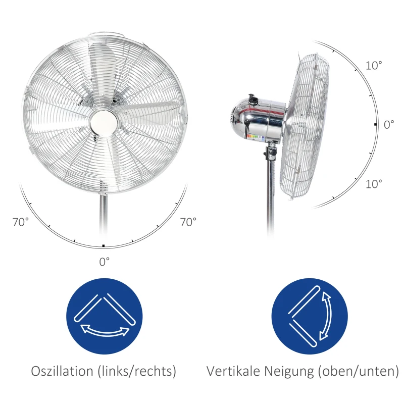 120 Cm Piedestalfläkt, Fläkt, Höjdjusterbar Fläkt, 3 Hastighetsnivåer, Justerbar Lutningsvinkel, Stål, Silver 6
