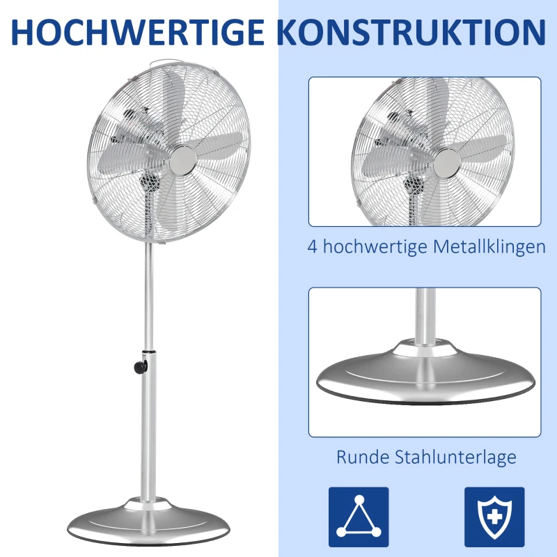 120 Cm Piedestalfläkt, Fläkt, Höjdjusterbar Fläkt, 3 Hastighetsnivåer, Justerbar Lutningsvinkel, Stål, Silver 7