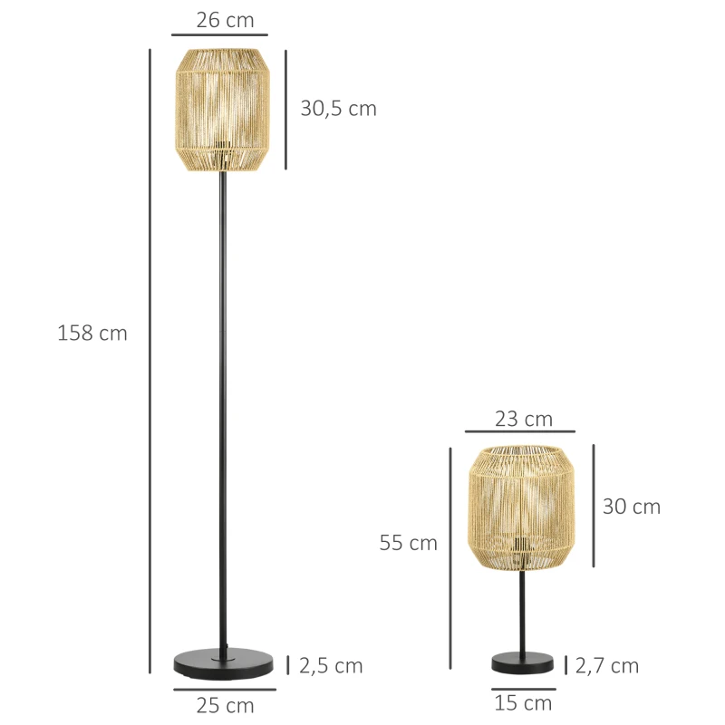 2-delat Ljusset. 1 Golvlampa, 1 Bordslampa, 38 Cm X 38 Cm X 158 Cm, Natur + Svart 3