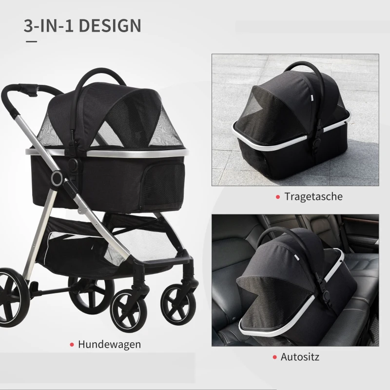 2-I-1 Hundvagn Pet Buggy Hundvagn Med Kudde Fällbar 1 Förvaringskorg 83cm X 58cm X 102cm Svart 5