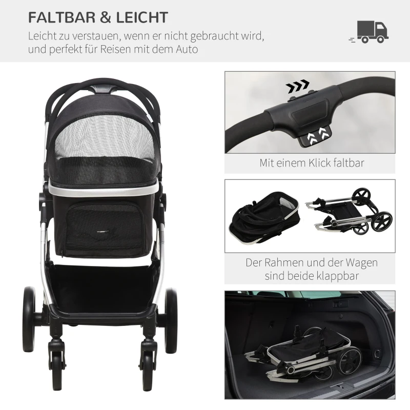 2-I-1 Hundvagn Pet Buggy Hundvagn Med Kudde Fällbar 1 Förvaringskorg 83cm X 58cm X 102cm Svart 6