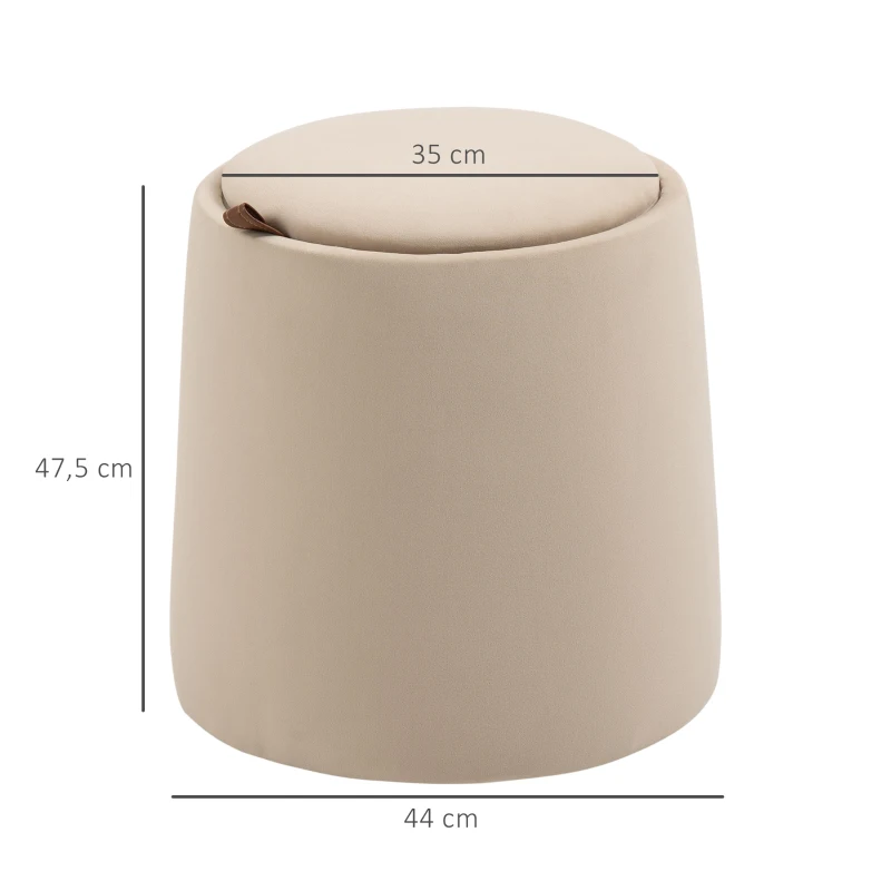 2-i-1 Pall I Sammetslook Inklusive Förvaringsutrymme Och Avtagbart Lock 44 Cm X 47,5 Cm Beige 3