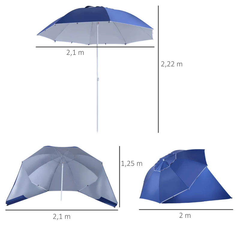 2 I 1 Parasoll Strandparasoll Vindskydd Strandskydd Blå 210xH222cm 3