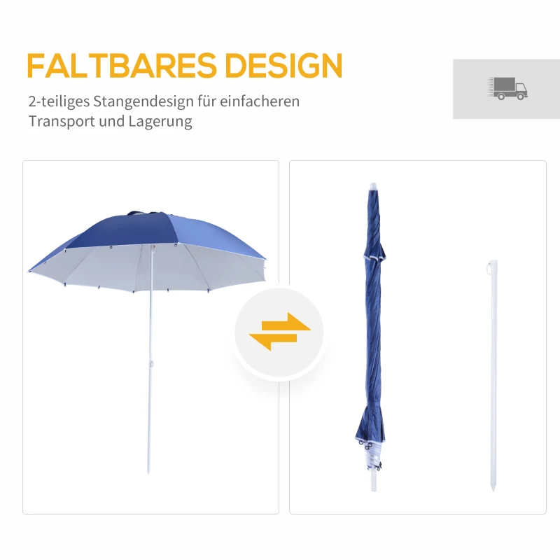 2 I 1 Parasoll Strandparasoll Vindskydd Strandskydd Blå 210xH222cm 5