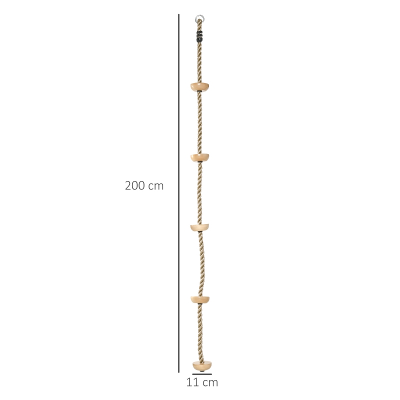 2 M Barnklättrrep Klättergunga Gunga Klätterrep För Barn Trädklättring Av Trä Med Trappsteg För 3-14 år Utomhus 3