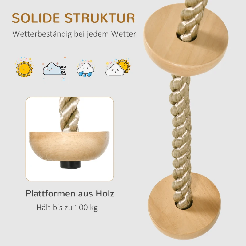 2 M Barnklättrrep Klättergunga Gunga Klätterrep För Barn Trädklättring Av Trä Med Trappsteg För 3-14 år Utomhus 6