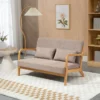 2-sits Soffa, 2-sits, Liten Soffa, Retrodesign, 2 Kuddar, Gummiträ, Brun + Natur 2