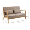 2-sits Soffa, 2-sits, Liten Soffa, Retrodesign, 2 Kuddar, Gummiträ, Brun + Natur 3