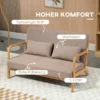 2-sits Soffa, 2-sits, Liten Soffa, Retrodesign, 2 Kuddar, Gummiträ, Brun + Natur 4