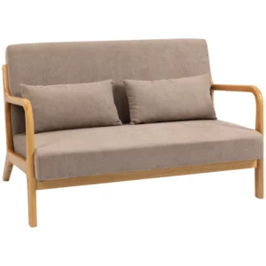 2-sits Soffa, 2-sits, Liten Soffa, Retrodesign, 2 Kuddar, Gummiträ, Brun + Natur 1