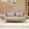 2-sits Soffa, 2-sits, Liten Soffa, Retrodesign, 2 Kuddar, Gummiträ, Brun + Natur 7