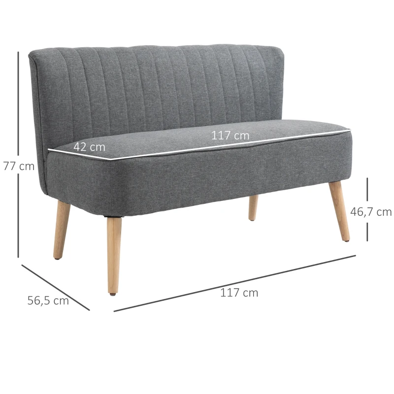 2-sits Soffa, Mjuk Stoppning, Lättskött överdrag, Upp Till 150 Kg, 117 X 56,5 X 77 Cm, Ljusgrå 3