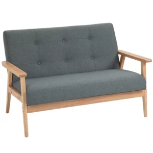 2-sits Soffa Tvåsits Tygsoffa Dubbelsoffa Klädsel Loveseat Kompakt Design Linne Gummi Trä Grå 115 X 66,5 X 73 Cm 1