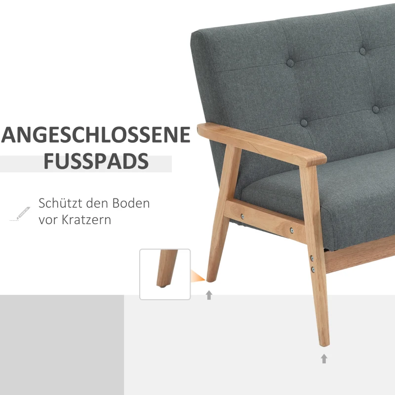 2-sits Soffa Tvåsits Tygsoffa Dubbelsoffa Klädsel Loveseat Kompakt Design Linne Gummi Trä Grå 115 X 66,5 X 73 Cm 6