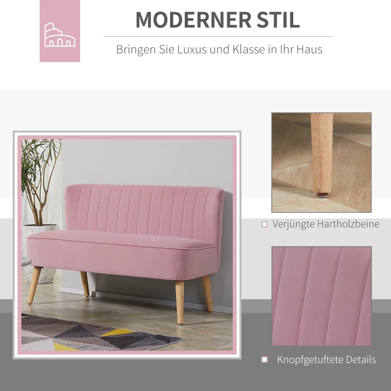 2-sits Tygsoffa, Stoppad Soffa, Dubbelsoffa, Sittmöbler, Loungesoffa, Trä, Sammetslen Polysterskum, Rosa, 117 X 56,5 X 77 Cm 4