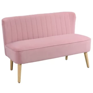 2-sits Tygsoffa, Stoppad Soffa, Dubbelsoffa, Sittmöbler, Loungesoffa, Trä, Sammetslen Polysterskum, Rosa, 117 X 56,5 X 77 Cm 1