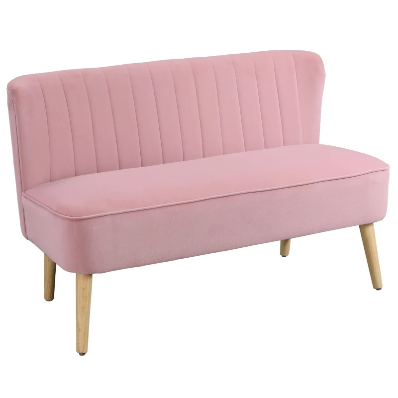 2-sits Tygsoffa, Stoppad Soffa, Dubbelsoffa, Sittmöbler, Loungesoffa, Trä, Sammetslen Polysterskum, Rosa, 117 X 56,5 X 77 Cm 1