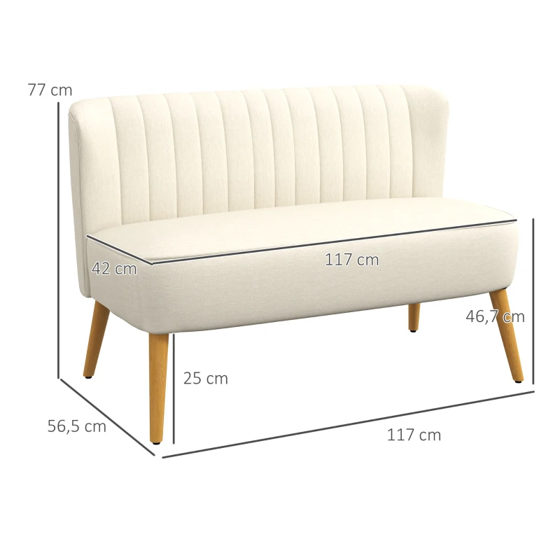 2-sits Tygsoffa, Stoppad Soffa, Dubbelsoffa, Sittmöbler, Loungesoffa, Träskum, Gräddvit 117 X 56,5 X 77 Cm 3