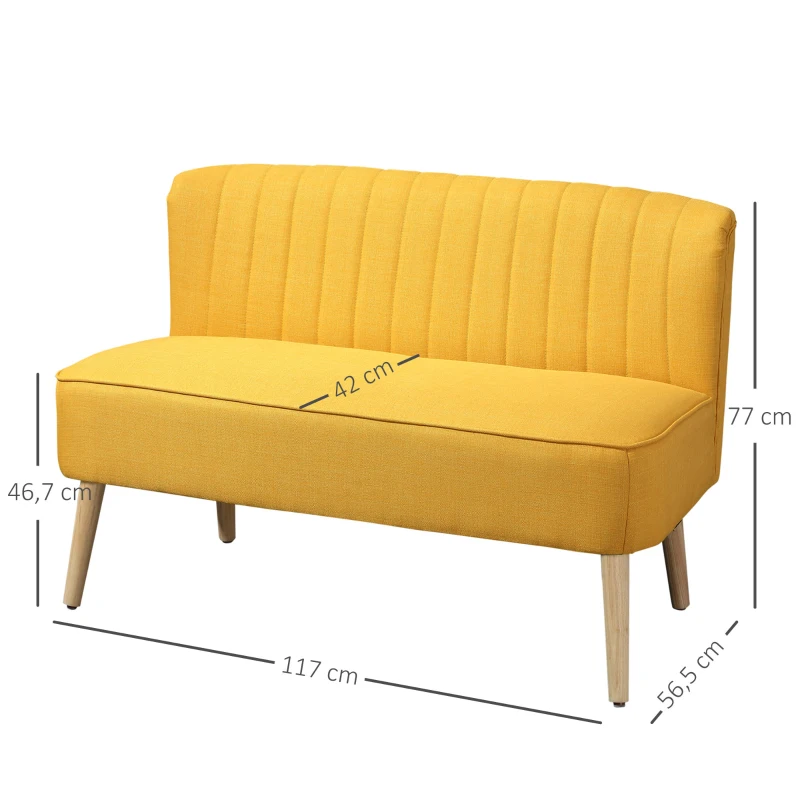 2-sits Tygsoffa, Stoppad Soffa, Dubbelsoffa, Sittmöbler, Loungesoffa, Träskum, Gul, 117 X 56,5 X 77 Cm 3