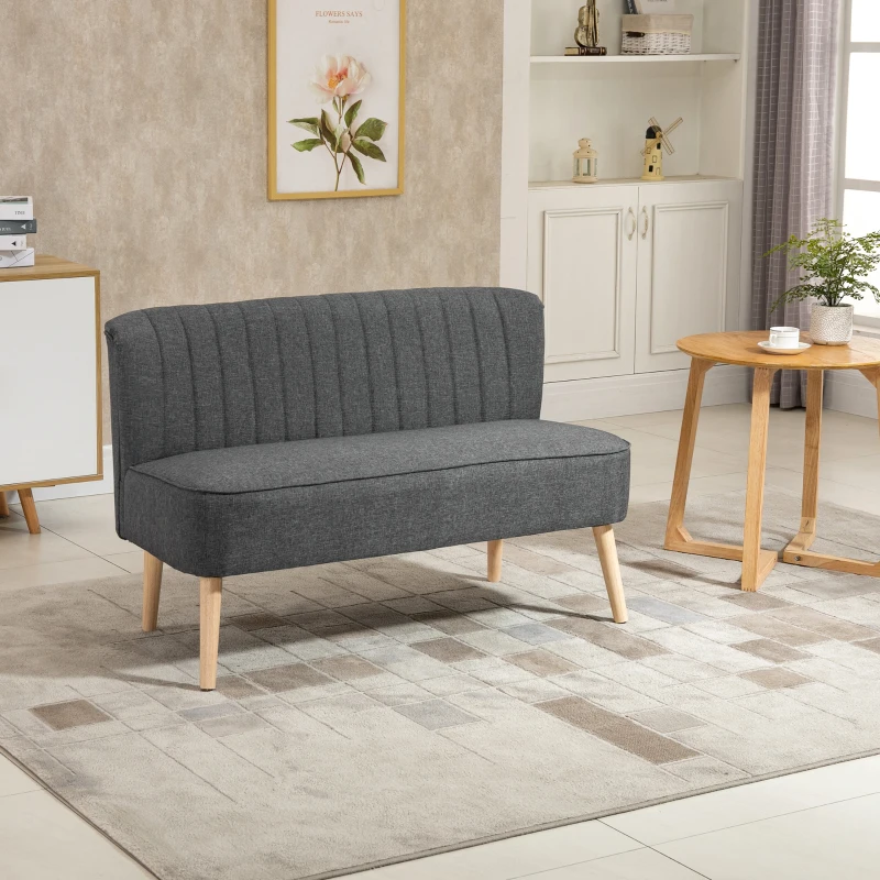 2-sits Tygsoffa, Stoppad Soffa, Dubbelsoffa, Sittmöbler, Loungesoffa, Träskum, Mörkgrå 117 X 56,5 X 77 Cm 6