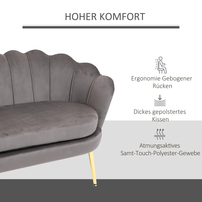 2-sits Tygsoffa, Tvåsits Loungesoffa Med Mjuka Och Generösa Kuddar, Stoppad Soffa, Sittmöbler, Stoppad Möbeldesignsoffa, Elegant Sammetspolyestergrå 133 X 63 X 75 Cm 6