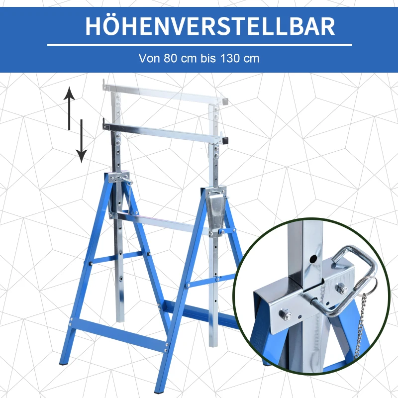 2 X Gerststock Stödstativ Fällbar Bock Höjdjusterbar Upp Till 200 Kg Stålblå 68 X 58 X 80-130 Cm 4