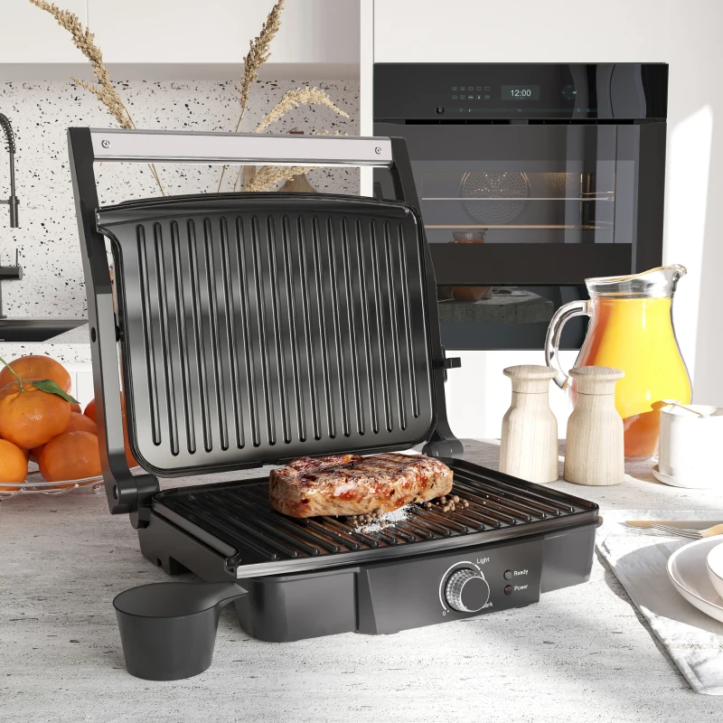 2000W 3-1 Funktion Kontaktgrill Elgrill För 4 Skivor Inomhusgrill Non-stick Belagd Bordsgrill Med Justerbar Termostat 180 Grader Hopfällbar Aluminium Stål Silver + Svart 35,1x32,6x15,5 Cm 2