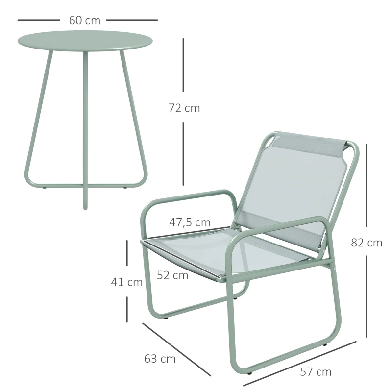 3-delad Trädgårdsmöbelset, 2 Stolar Med Andningsbart Tygöverdrag, 1 Runt Bord 60 Cm, Grön 3