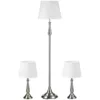 3-delat Lampset I Vintage Design, 2 Bordslampor, 1 Golvlampa, 35,5 Cm X 35,5 Cm X 146 Cm, Silver + Vit 1