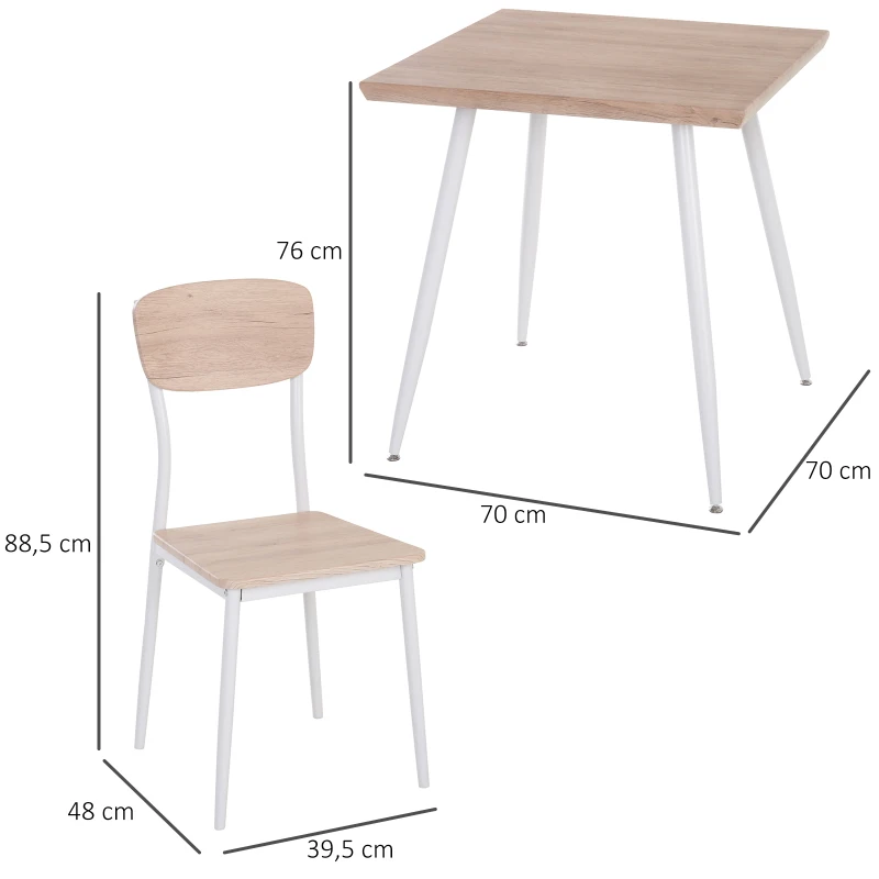 3-delat Matsalsset, Matsalsgrupp, Köksbord Med Metallstomme, Sittgrupp, Matbordsset, Träfibrer MDF, Metall, Natur + Vit Med 1 Bord + 2 Stolar 3