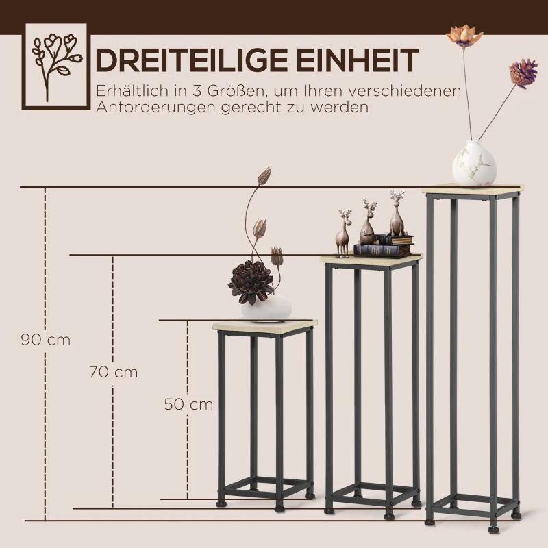 3-delat Set Med Växtställ Staplingsbara För Att Spara Utrymme 21 Cm X 21 Cm X 50/70/90 Cm Stålbrun + Svart 4