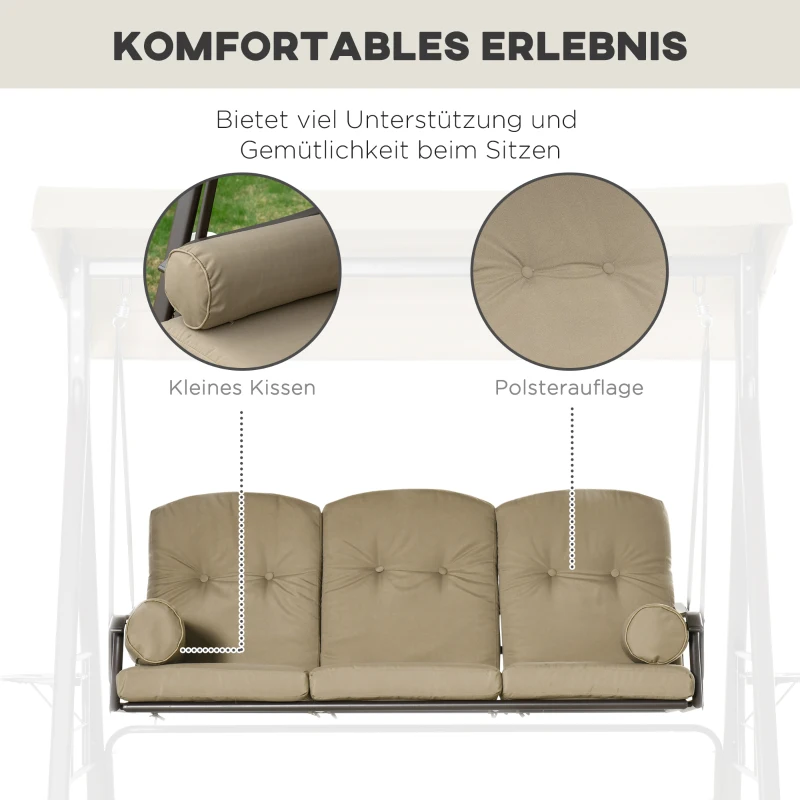 3-sits Hollywood Swing Trädgårdsgunga Med Solskyddskudde Metall Polyester Khaki 116 X 206 X 183 Cm 6