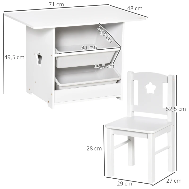 3 St. Barnsittgrupp Med 1 Barnbord Och 2 Stolar, Sittgrupp Med Förvaringsutrymme, Barnmöbler För Småbarn Från 2 år Vit + Grå 71 X 48 X 49,5 Cm 3