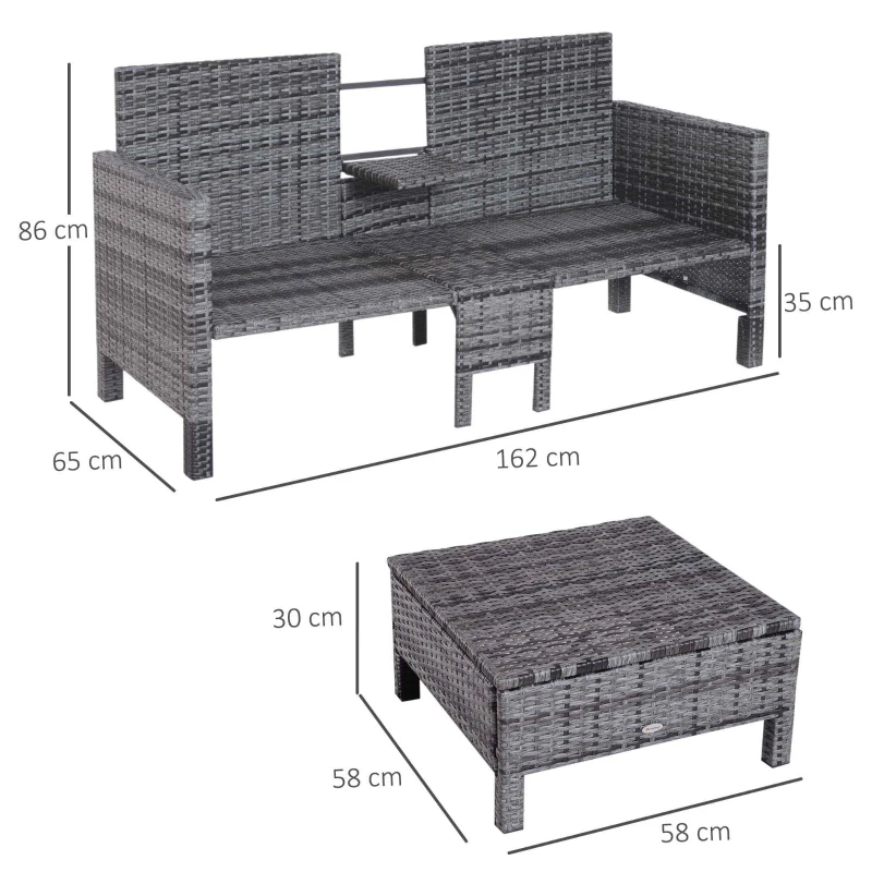 3 St. Trädgårdssoffa Trädgårdsmöbler Lounge Trädgårdsset Sittgrupp Råttmöbler Grå Polyrotting + Metall 2-sits Soffa 2 X Pallkuddar 3