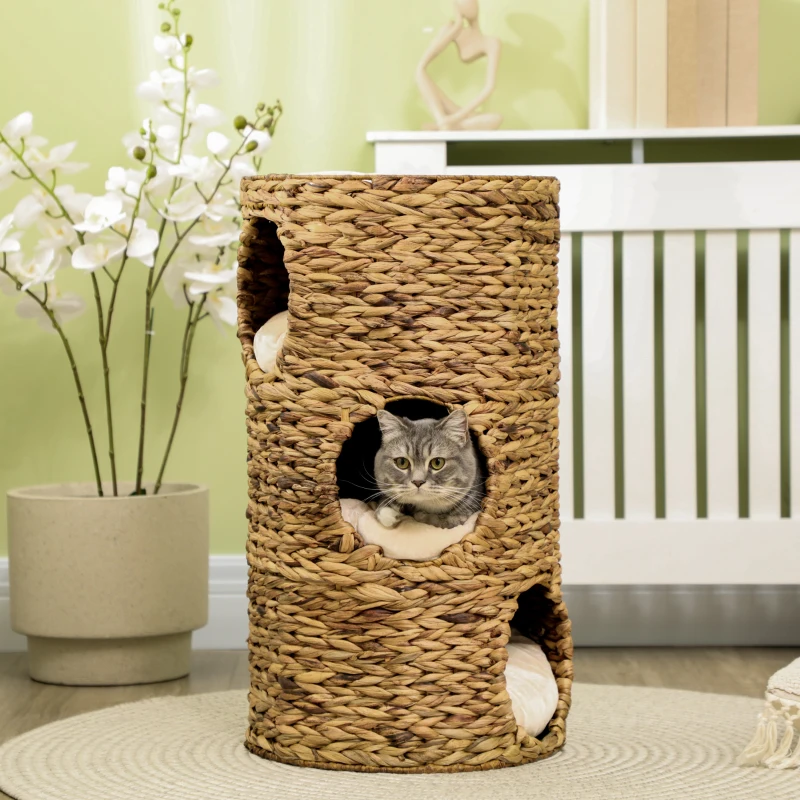 3 Tier 3 Entrance Cat Cave Boho Design Med Kudde 40cm X 40cm X 73cm Ljusbrun + Krämvit 2