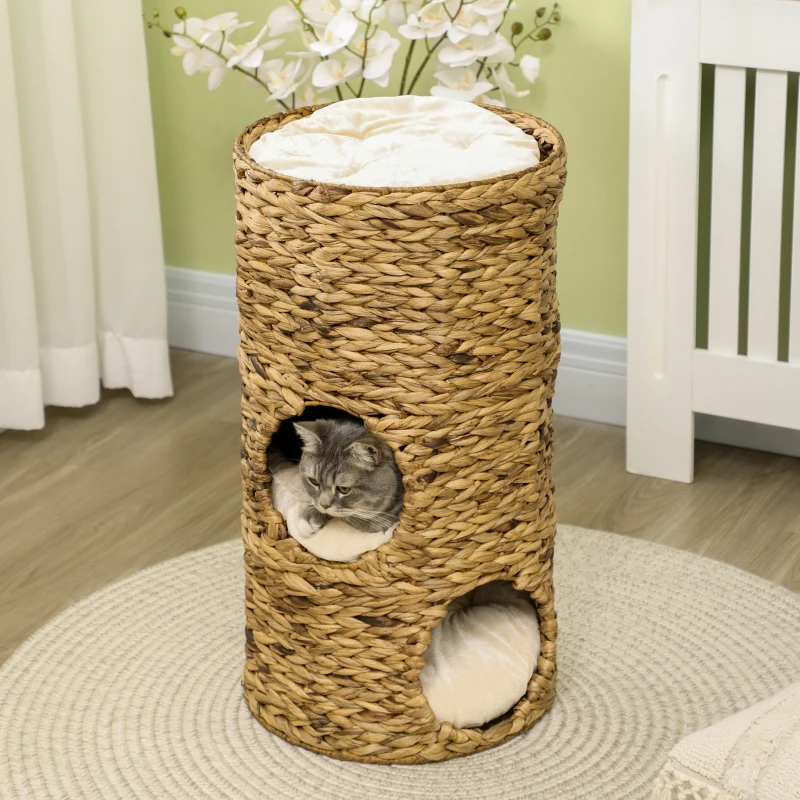 3 Tier 3 Entrance Cat Cave Boho Design Med Kudde 40cm X 40cm X 73cm Ljusbrun + Krämvit 7