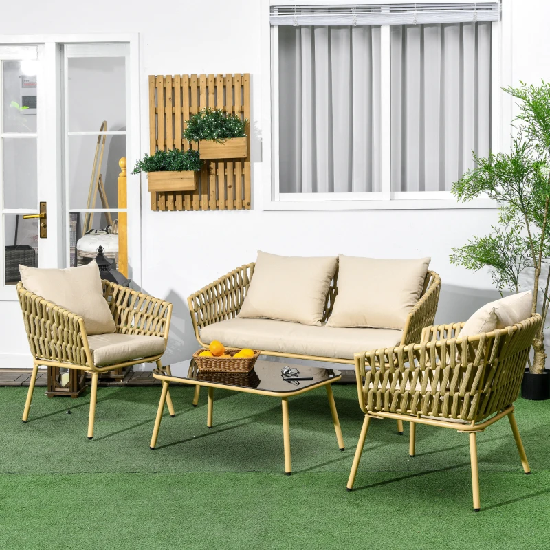 4-delat Soffset Trädgårdssoffset Loungeset, 130 X 66 X 72 Cm, Khaki 2