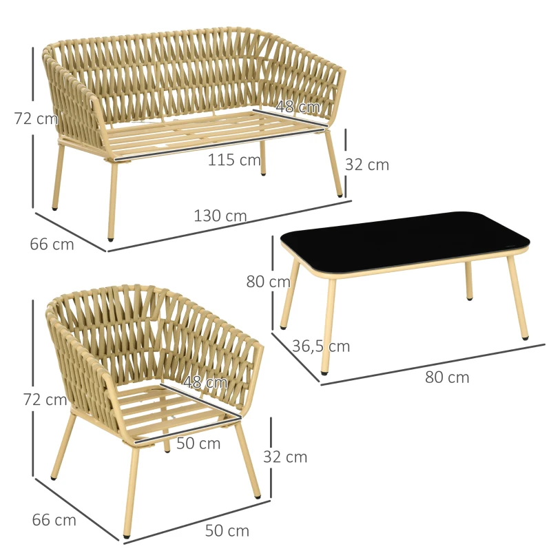 4-delat Soffset Trädgårdssoffset Loungeset, 130 X 66 X 72 Cm, Khaki 3