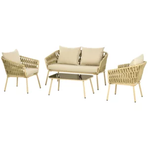 4-delat Soffset Trädgårdssoffset Loungeset, 130 X 66 X 72 Cm, Khaki 1