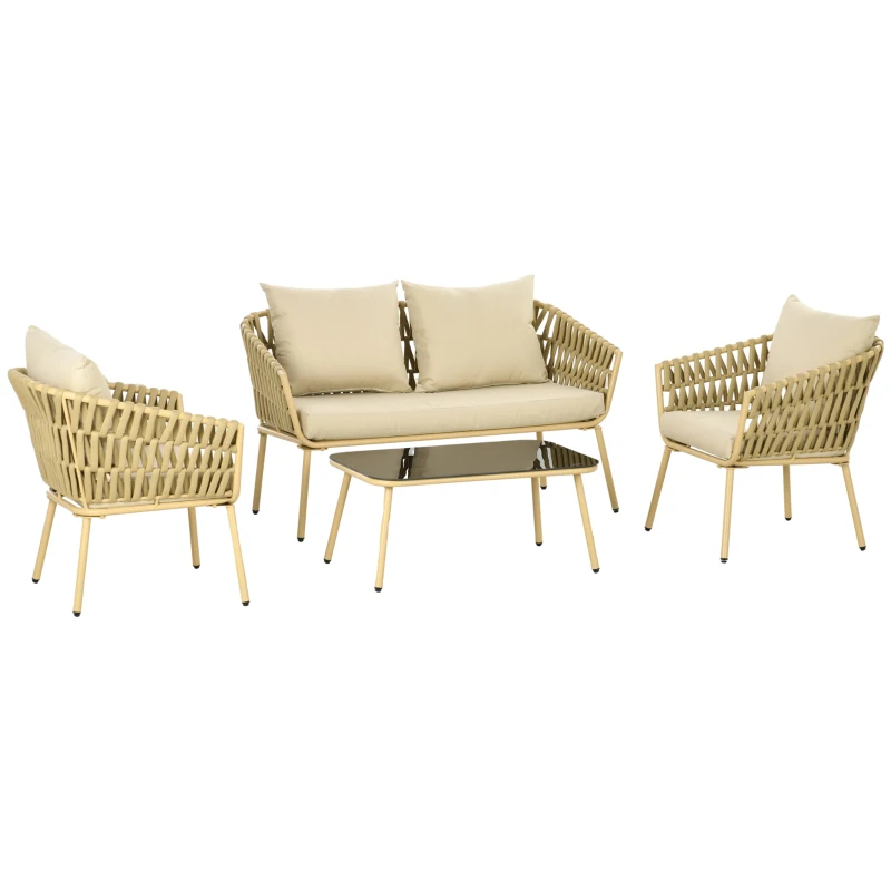 4-delat Soffset Trädgårdssoffset Loungeset, 130 X 66 X 72 Cm, Khaki 6