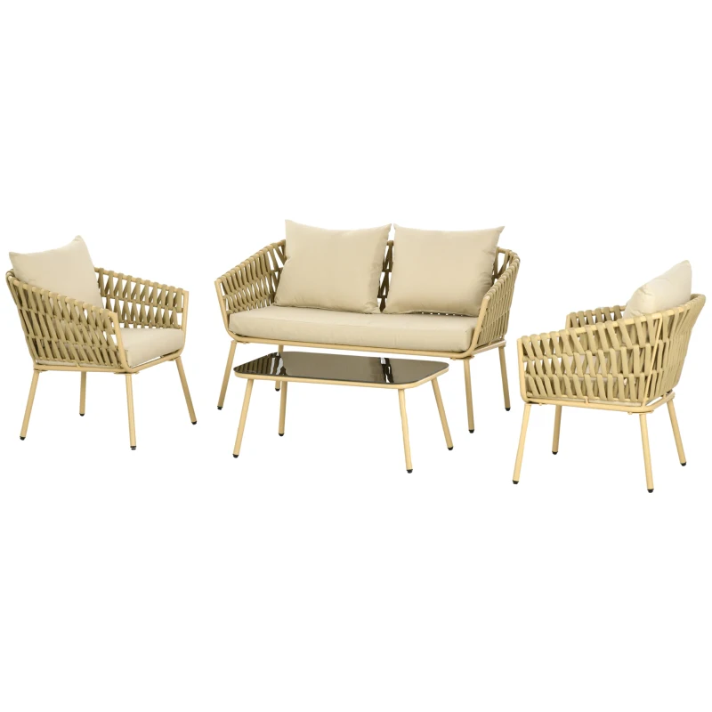 4-delat Soffset Trädgårdssoffset Loungeset, 130 X 66 X 72 Cm, Khaki 1