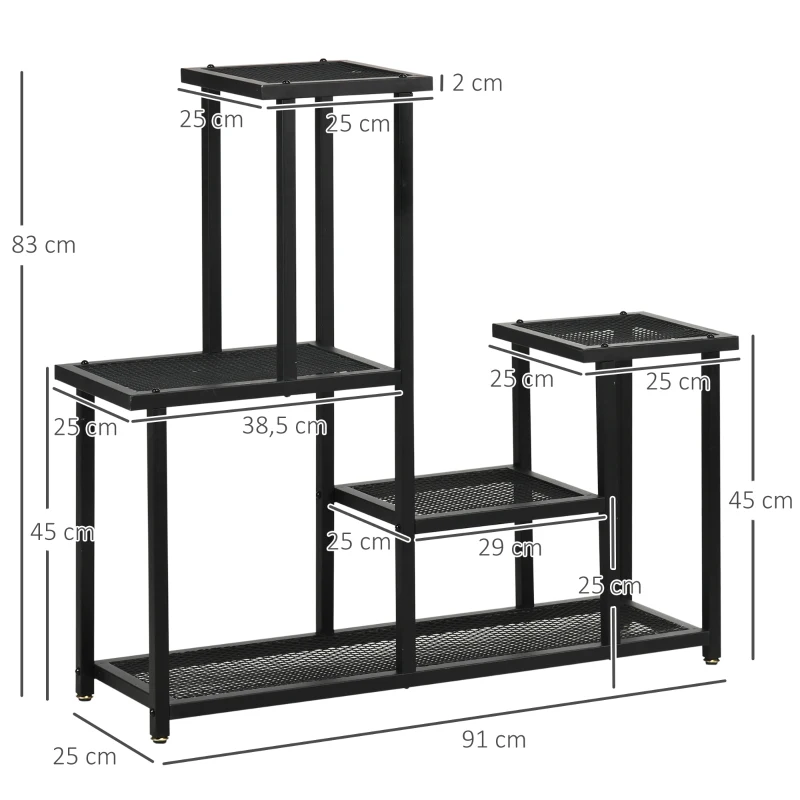 4-hyllor Växtställ Väderbeständiga Blomtrappor 91cm X 25cm X 83cm Svart 3