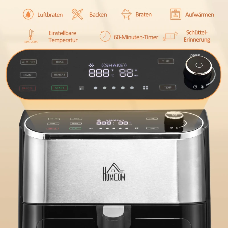 4-i-1 Air Fryer 1350W 6,5L Digital Display Svart + Silver 7