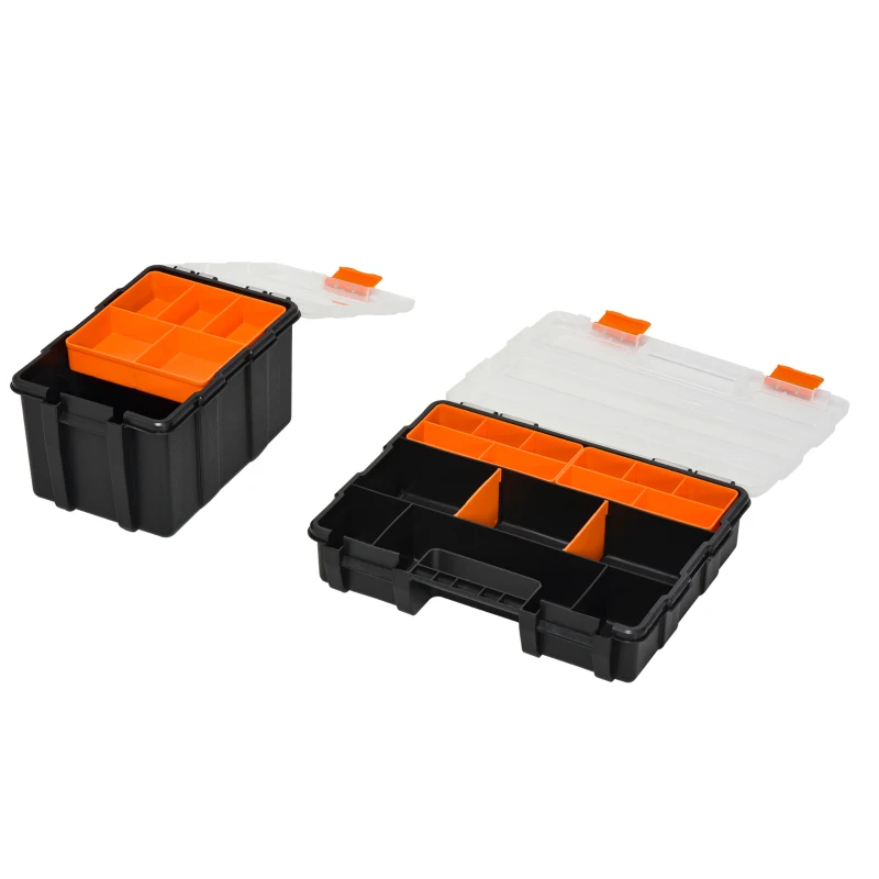 4ST Verktygsförvaringslåda Multifunktionell Verktygslåda Sorteringslåda Smådelar Magasindelar Plast Orange+Svart 28,7 X 22,5 X 5,5 Cm 6