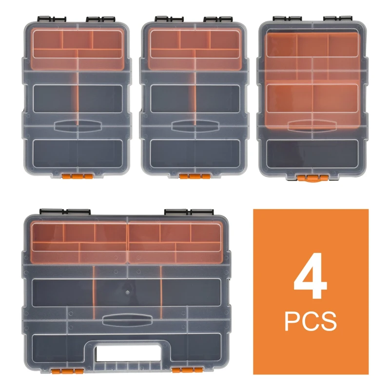 4ST Verktygsförvaringslåda Multifunktionell Verktygslåda Sorteringslåda Smådelar Magasindelar Plast Orange+Svart 28,7 X 22,5 X 5,5 Cm 7