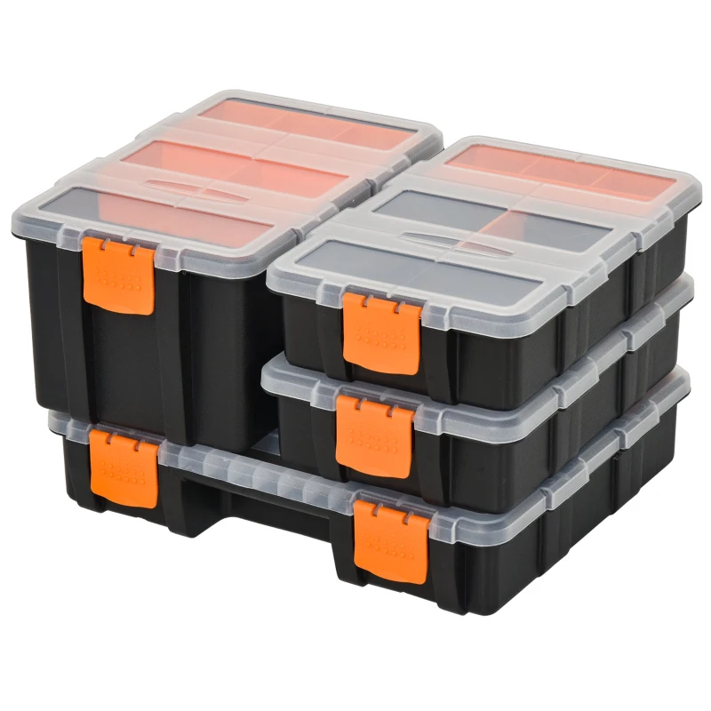 4ST Verktygsförvaringslåda Multifunktionell Verktygslåda Sorteringslåda Smådelar Magasindelar Plast Orange+Svart 28,7 X 22,5 X 5,5 Cm 1