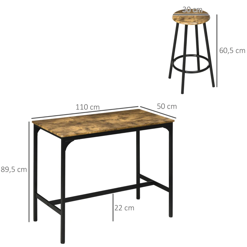 5 St. Industriell Design Barbordsset, 1 Barbord, 4 Barstolar, Sittgrupp, Köksbänk, Svart + Brun 3