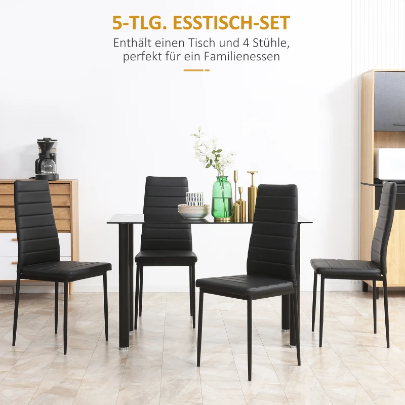 5 St. Matgruppsmatbord Med 4 Stolar, Modern Design, Glasbord, Svart 4