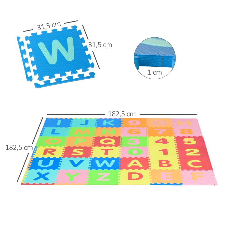 60-delars Barnpusselmatta, Lekmatta, Lekmatta, Lekmatta För Spädbarn Och Barn, Pedagogisk Lekmatta Med Bokstäver Och Siffror, EVA, Flerfärgad, 31,5 X 31,5 Cm 3